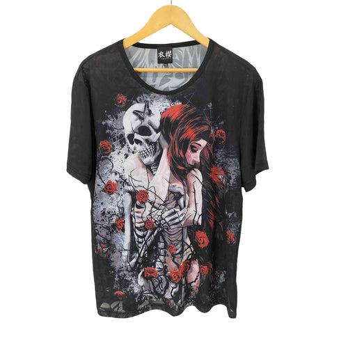 衣櫻 薔薇 スカル ガール グラフィックプリントTシャツ メンズ JPN:XXL